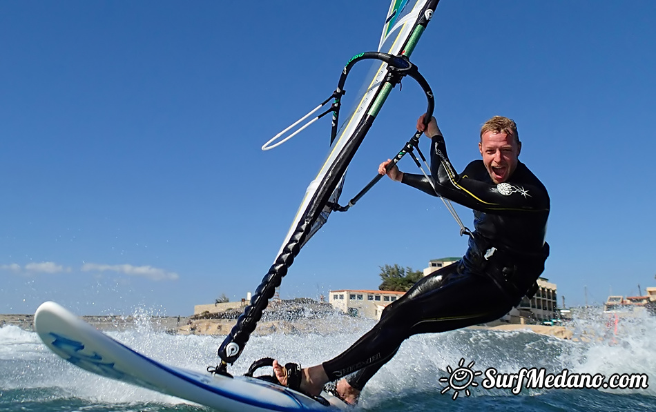 Wave riding and back looping at Playa Sur in El Medano Tenerife