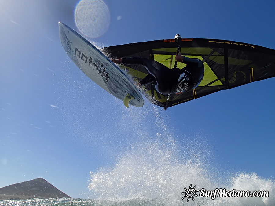 Wave riding and back looping at Playa Sur in El Medano Tenerife