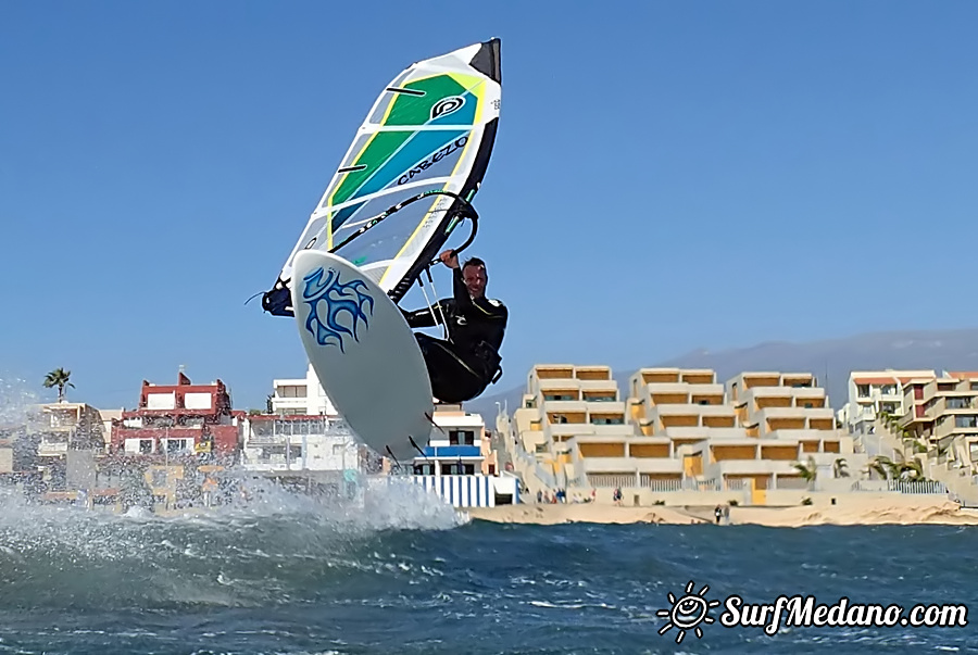 Wave riding and back looping at Playa Sur in El Medano Tenerife