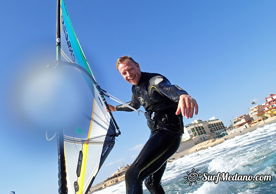 Wave riding and back looping at Playa Sur in El Medano Tenerife