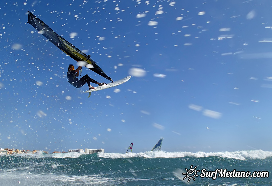 Wave riding and back looping at Playa Sur in El Medano Tenerife