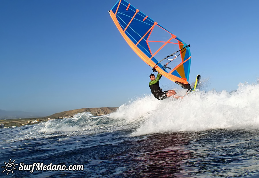 Windsurfing at Harbour Wall Muelle in El Medano Tenerife 11-02-2014 with Ross Williams, Mark Sparky Hosegood and Adam Lewis  Tenerife