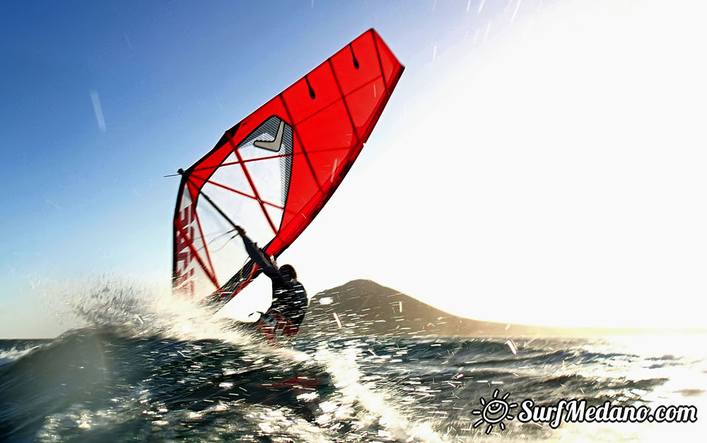 Windsurfing at Harbour Wall Muelle in El Medano Tenerife 11-02-2014 with Ross Williams, Mark Sparky Hosegood and Adam Lewis  Tenerife