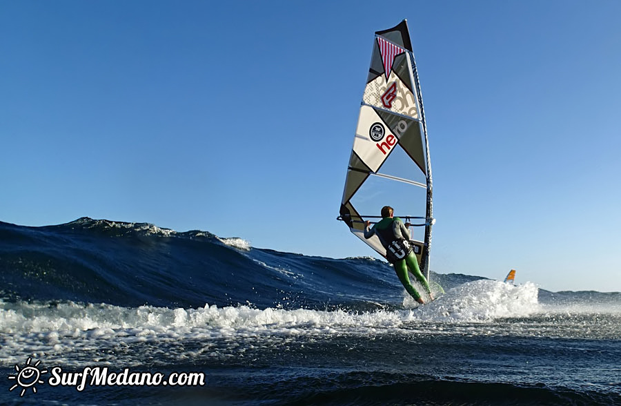Windsurfing at Harbour Wall Muelle in El Medano Tenerife 11-02-2014 with Ross Williams, Mark Sparky Hosegood and Adam Lewis  Tenerife