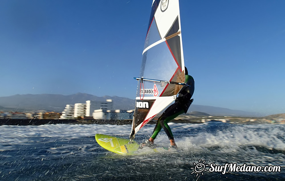 Windsurfing at Harbour Wall Muelle in El Medano Tenerife 11-02-2014 with Ross Williams, Mark Sparky Hosegood and Adam Lewis  Tenerife