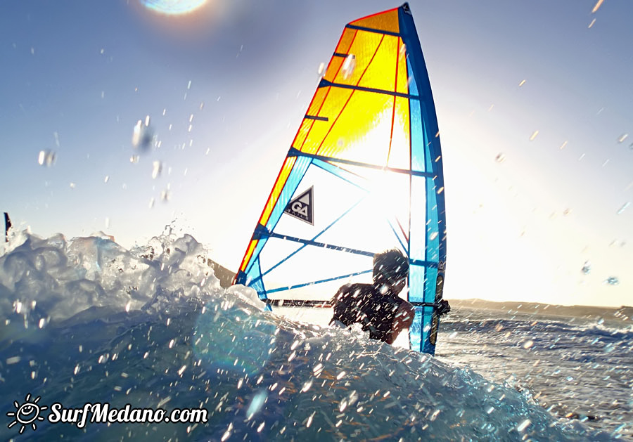 Windsurfing at Harbour Wall Muelle in El Medano Tenerife 11-02-2014 with Ross Williams, Mark Sparky Hosegood and Adam Lewis  Tenerife