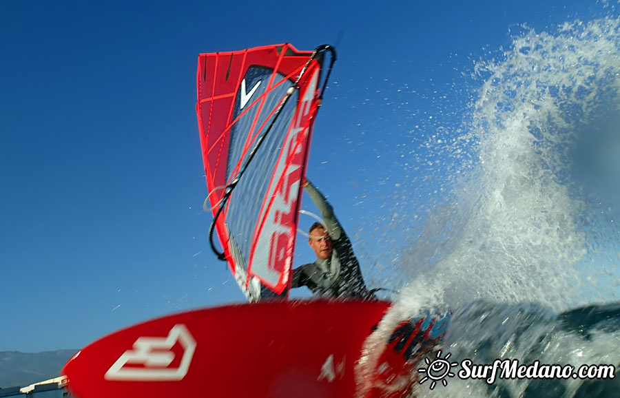 Windsurfing at Harbour Wall Muelle in El Medano Tenerife 11-02-2014 with Ross Williams, Mark Sparky Hosegood and Adam Lewis  Tenerife