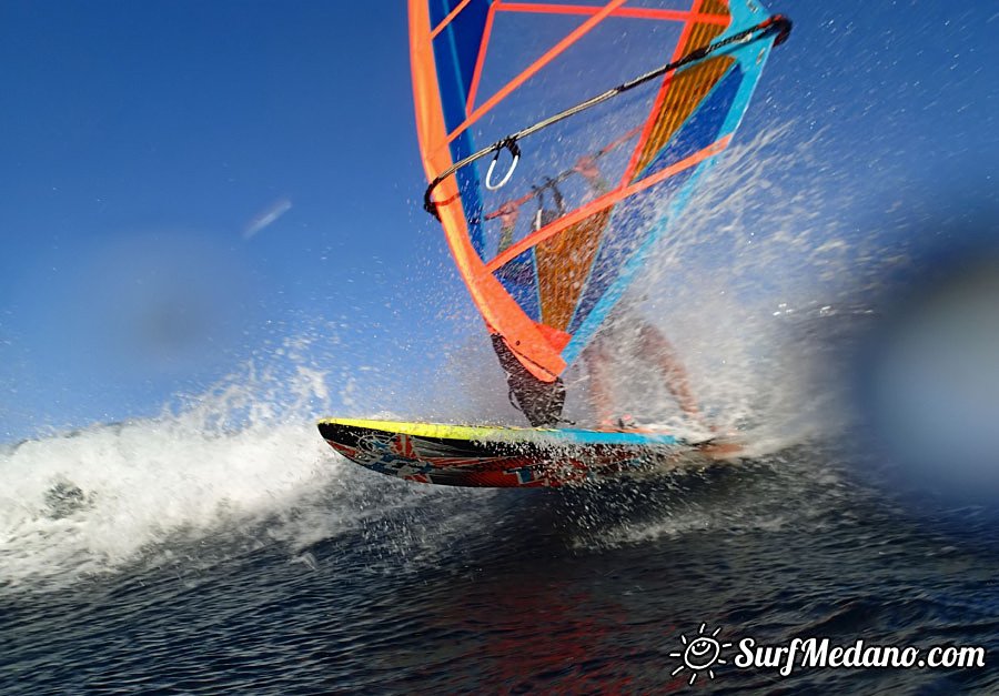 Windsurfing at Harbour Wall Muelle in El Medano Tenerife 11-02-2014 with Ross Williams, Mark Sparky Hosegood and Adam Lewis  Tenerife