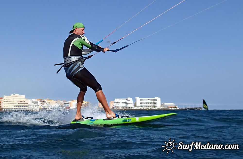 Slalom and kiterace jibe gybe with POINT-7 Andrea Cucchi, Jordy Vonk, Vincent Langer, Pascal Toselli, Christian Justesen, Kasper Juul Larsen, Blazej Blasco and Andrzej Japa Ozog in El Medano 14-02-2014  Tenerife