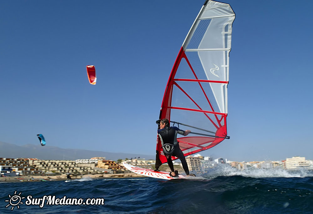 Slalom and kiterace jibe gybe with POINT-7 Andrea Cucchi, Jordy Vonk, Vincent Langer, Pascal Toselli, Christian Justesen, Kasper Juul Larsen, Blazej Blasco and Andrzej Japa Ozog in El Medano 14-02-2014  Tenerife