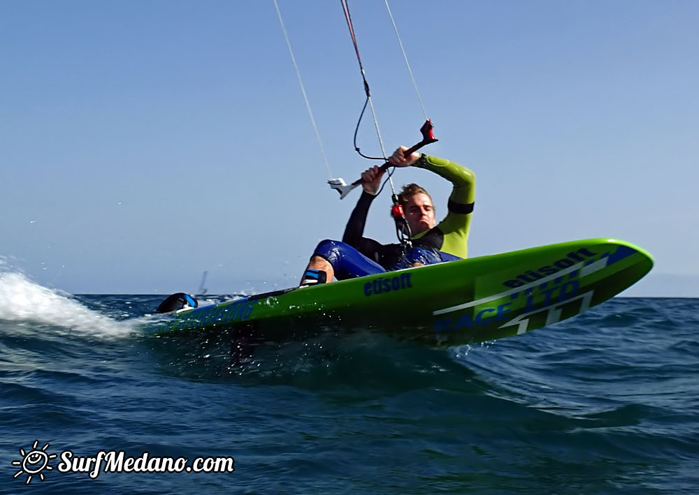 Slalom and kiterace jibe gybe with POINT-7 Andrea Cucchi, Jordy Vonk, Vincent Langer, Pascal Toselli, Christian Justesen, Kasper Juul Larsen, Blazej Blasco and Andrzej Japa Ozog in El Medano 14-02-2014  Tenerife