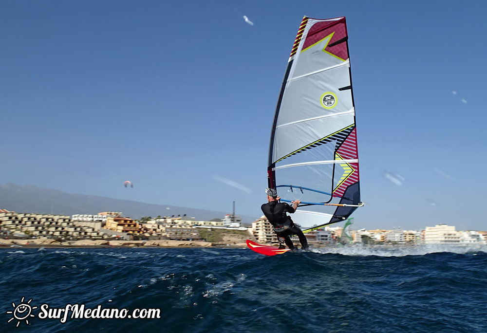 Slalom and kiterace jibe gybe with POINT-7 Andrea Cucchi, Jordy Vonk, Vincent Langer, Pascal Toselli, Christian Justesen, Kasper Juul Larsen, Blazej Blasco and Andrzej Japa Ozog in El Medano 14-02-2014  Tenerife