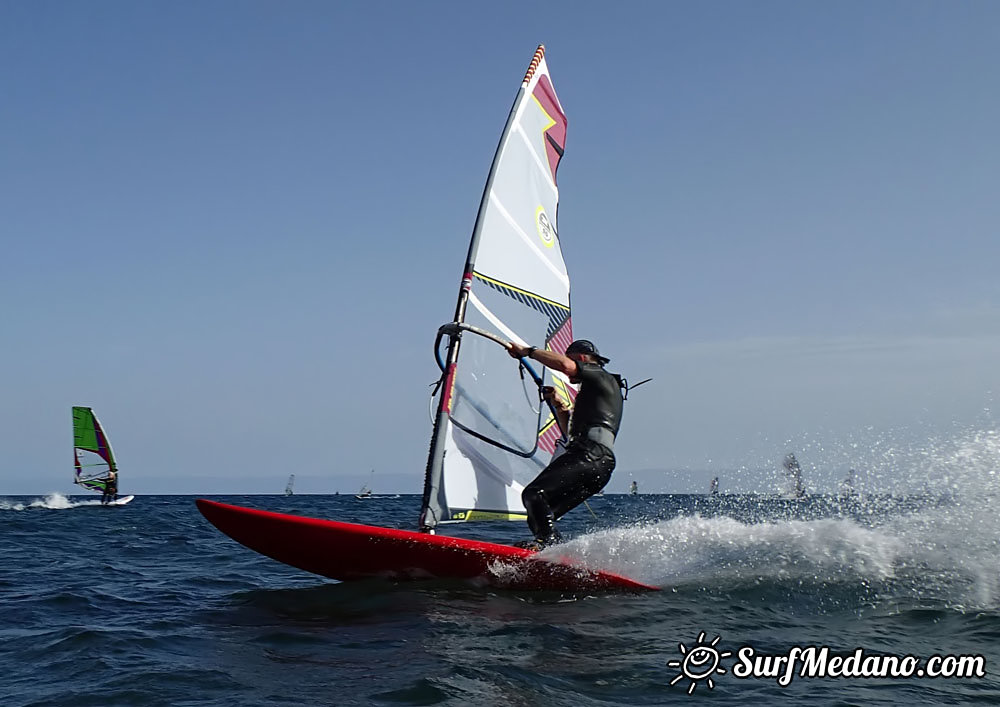 Slalom and kiterace jibe gybe with POINT-7 Andrea Cucchi, Jordy Vonk, Vincent Langer, Pascal Toselli, Christian Justesen, Kasper Juul Larsen, Blazej Blasco and Andrzej Japa Ozog in El Medano 14-02-2014  Tenerife