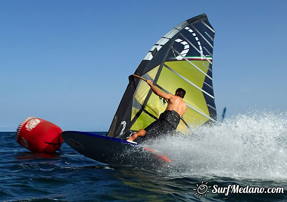 Slalom and kiterace jibe gybe with POINT-7 Andrea Cucchi, Jordy Vonk, Vincent Langer, Pascal Toselli, Christian Justesen, Kasper Juul Larsen, Blazej Blasco and Andrzej Japa Ozog in El Medano 14-02-2014  Tenerife