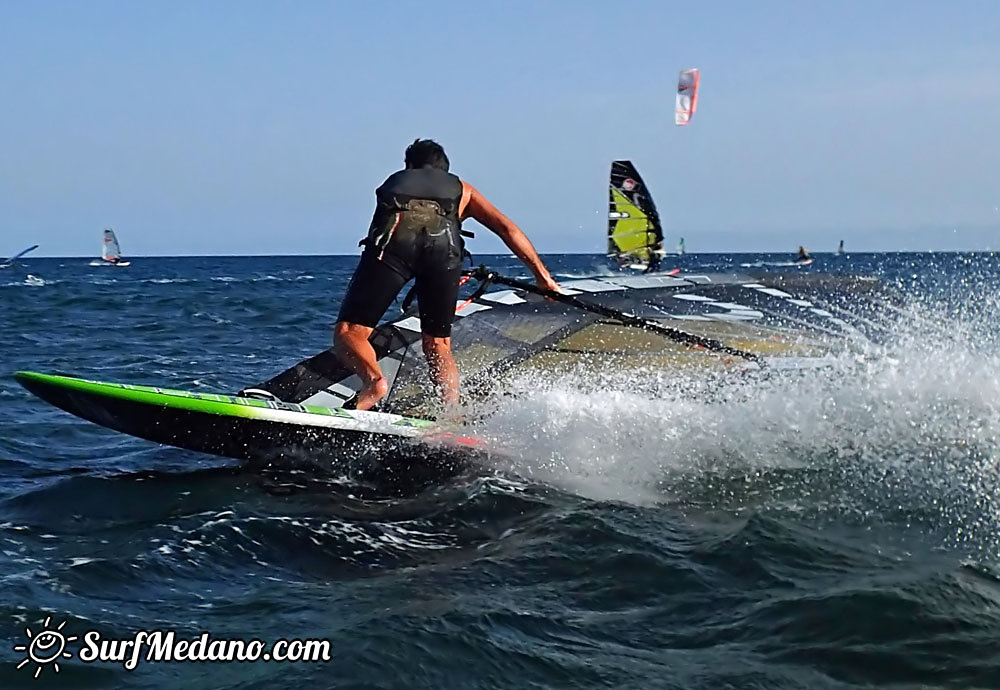 Slalom and kiterace jibe gybe with POINT-7 Andrea Cucchi, Jordy Vonk, Vincent Langer, Pascal Toselli, Christian Justesen, Kasper Juul Larsen, Blazej Blasco and Andrzej Japa Ozog in El Medano 14-02-2014  Tenerife