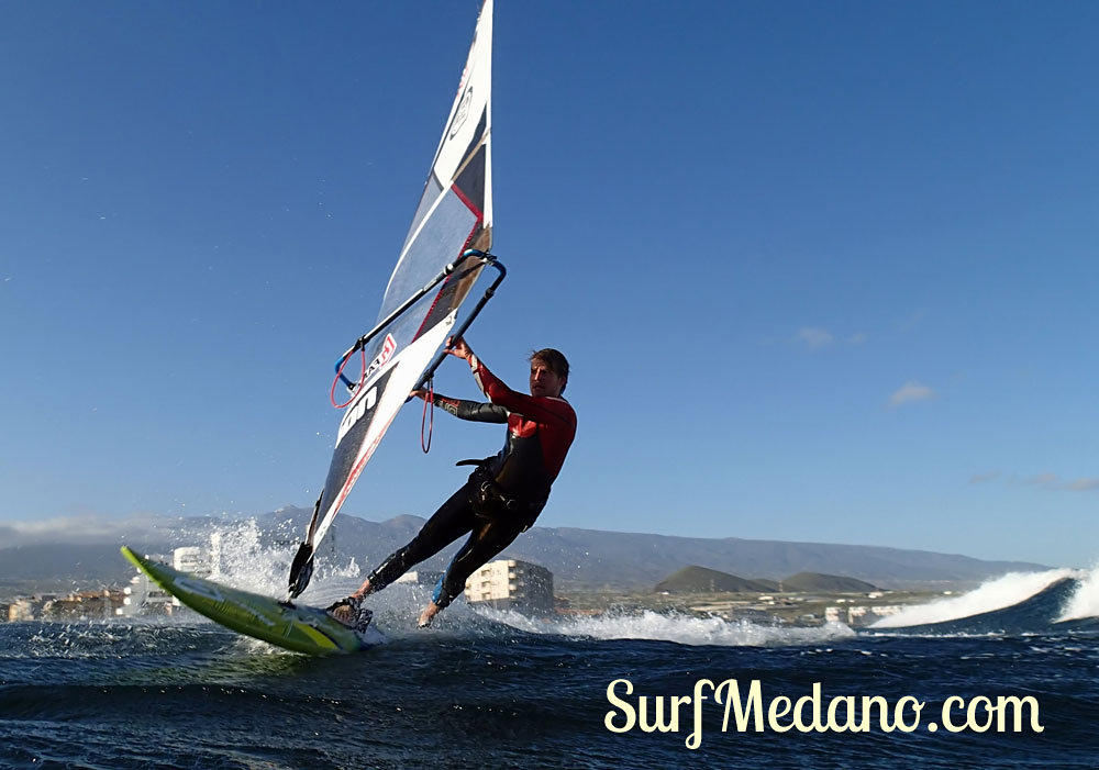 Wave riding at Harbour Wall aka Muelle in El Medano Tenerife