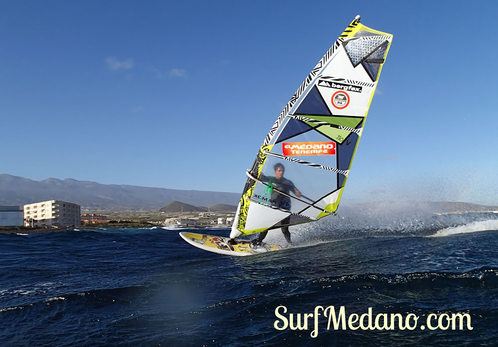 Wave riding at Harbour Wall aka Muelle in El Medano Tenerife