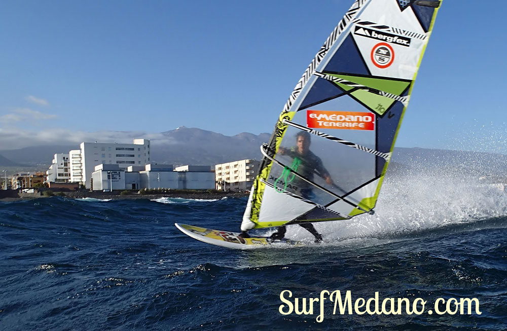 Wave riding at Harbour Wall aka Muelle in El Medano Tenerife