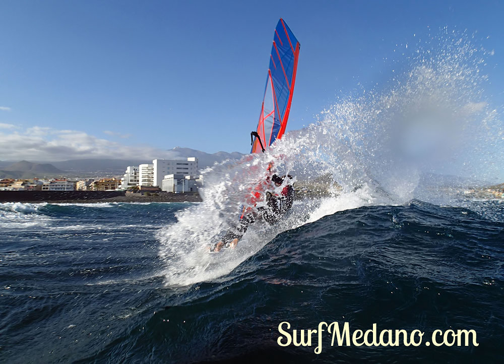 Wave riding at Harbour Wall aka Muelle in El Medano Tenerife