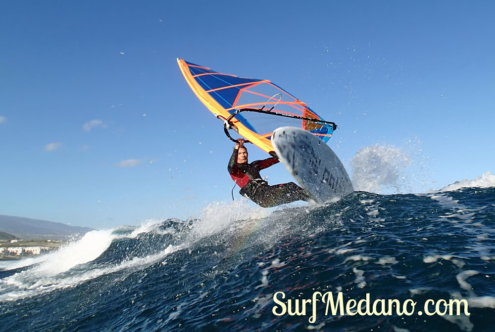 Wave riding at Harbour Wall aka Muelle in El Medano Tenerife