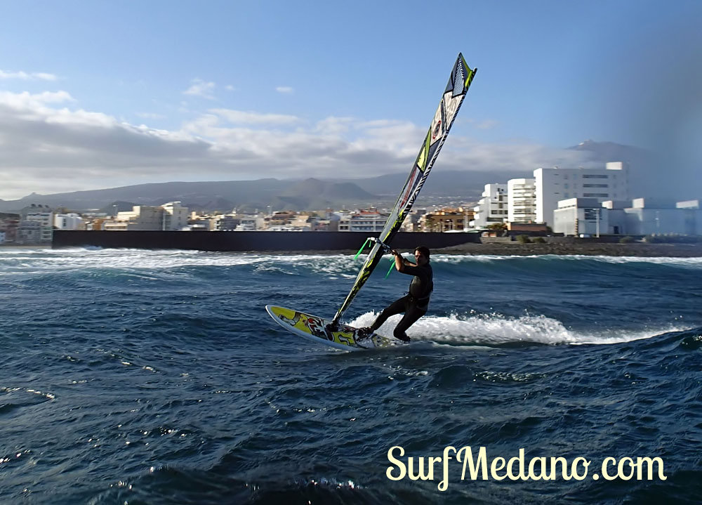 Wave riding at Harbour Wall aka Muelle in El Medano Tenerife