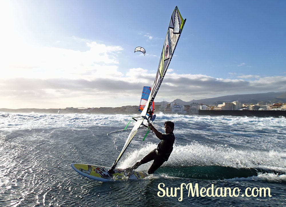 Wave riding at Harbour Wall aka Muelle in El Medano Tenerife