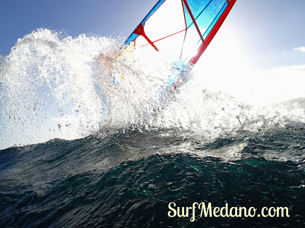 Wave riding at Harbour Wall aka Muelle in El Medano Tenerife