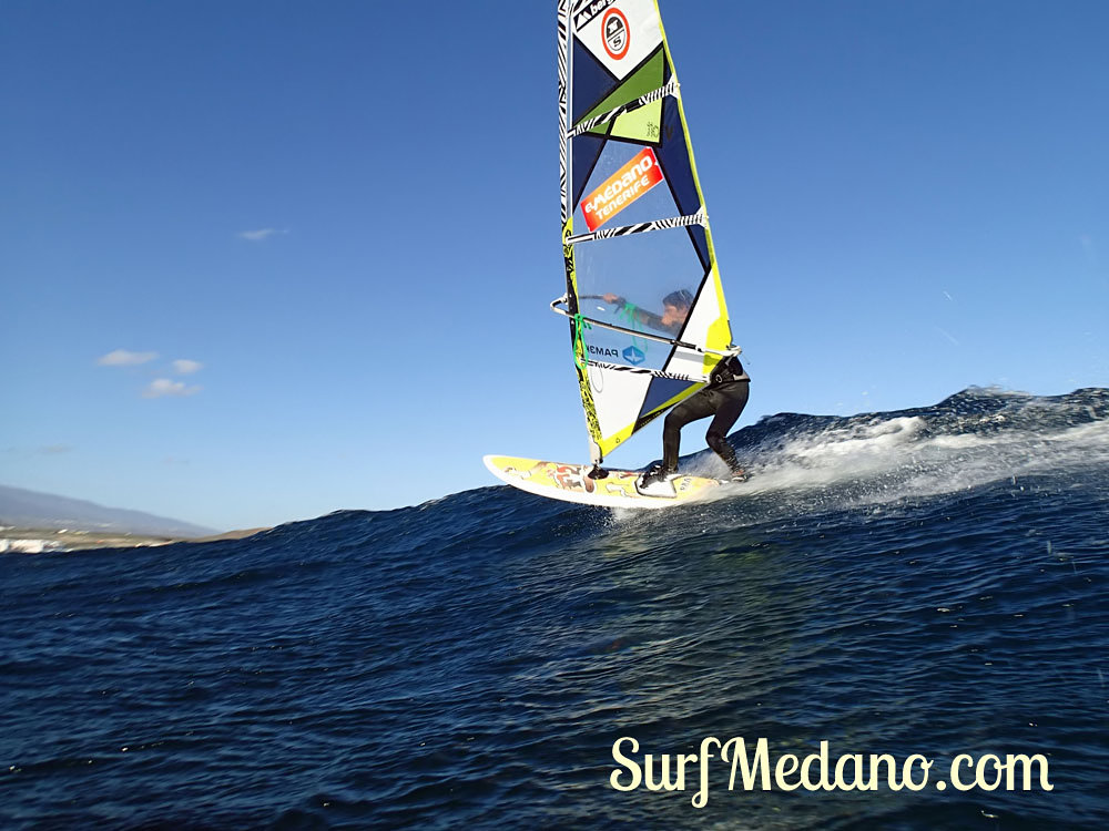 Wave riding at Harbour Wall aka Muelle in El Medano Tenerife