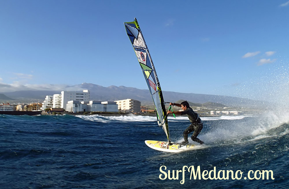 Wave riding at Harbour Wall aka Muelle in El Medano Tenerife