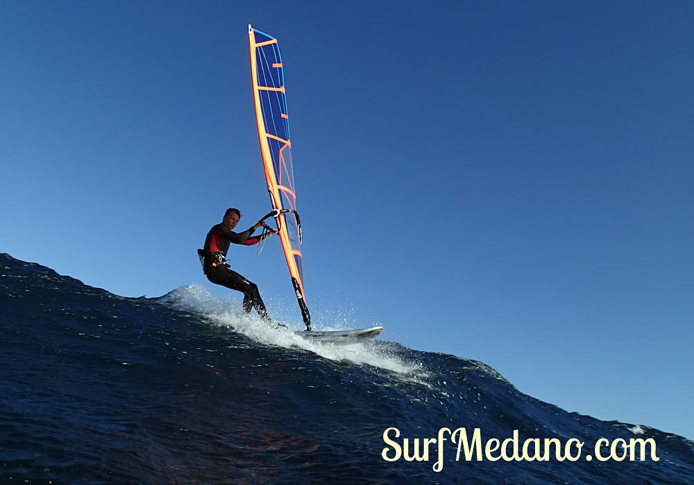 Wave riding at Harbour Wall aka Muelle in El Medano Tenerife