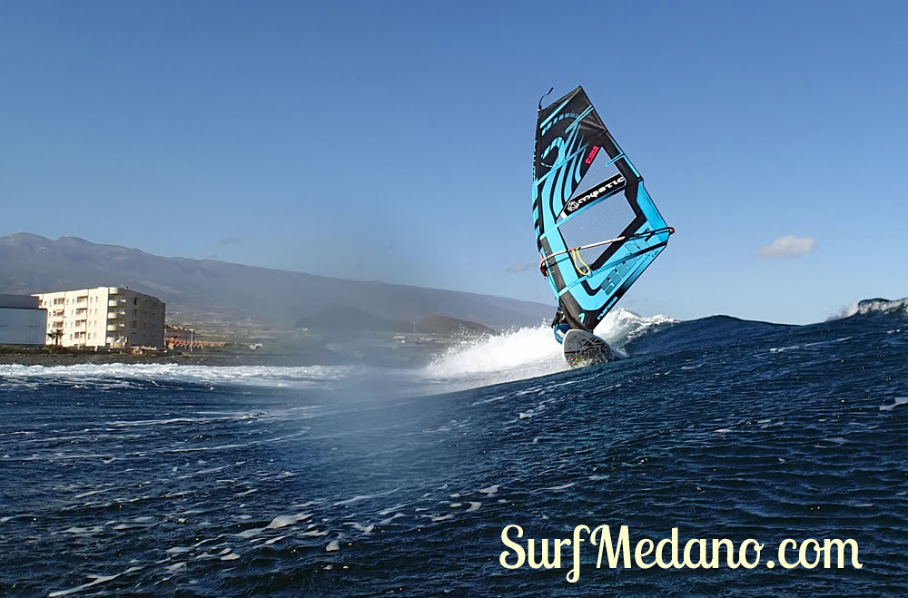 Wave riding at Harbour Wall aka Muelle in El Medano Tenerife