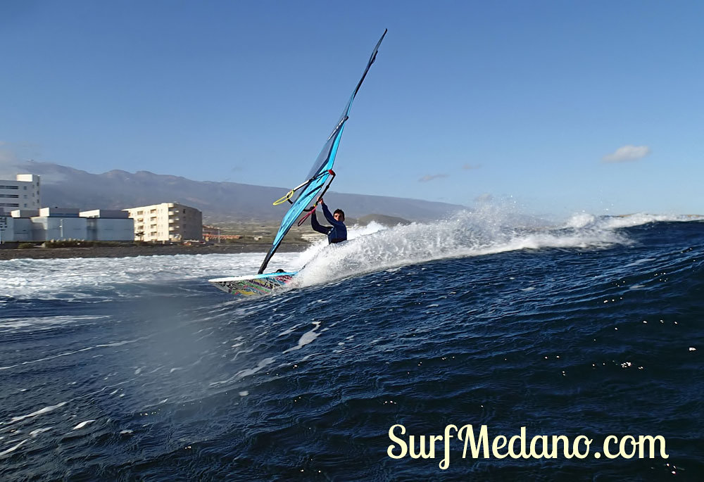 Wave riding at Harbour Wall aka Muelle in El Medano Tenerife