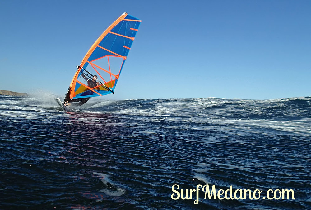 Wave riding at Harbour Wall aka Muelle in El Medano Tenerife