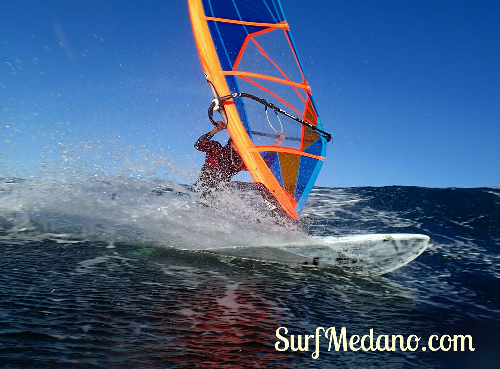 Wave riding at Harbour Wall aka Muelle in El Medano Tenerife