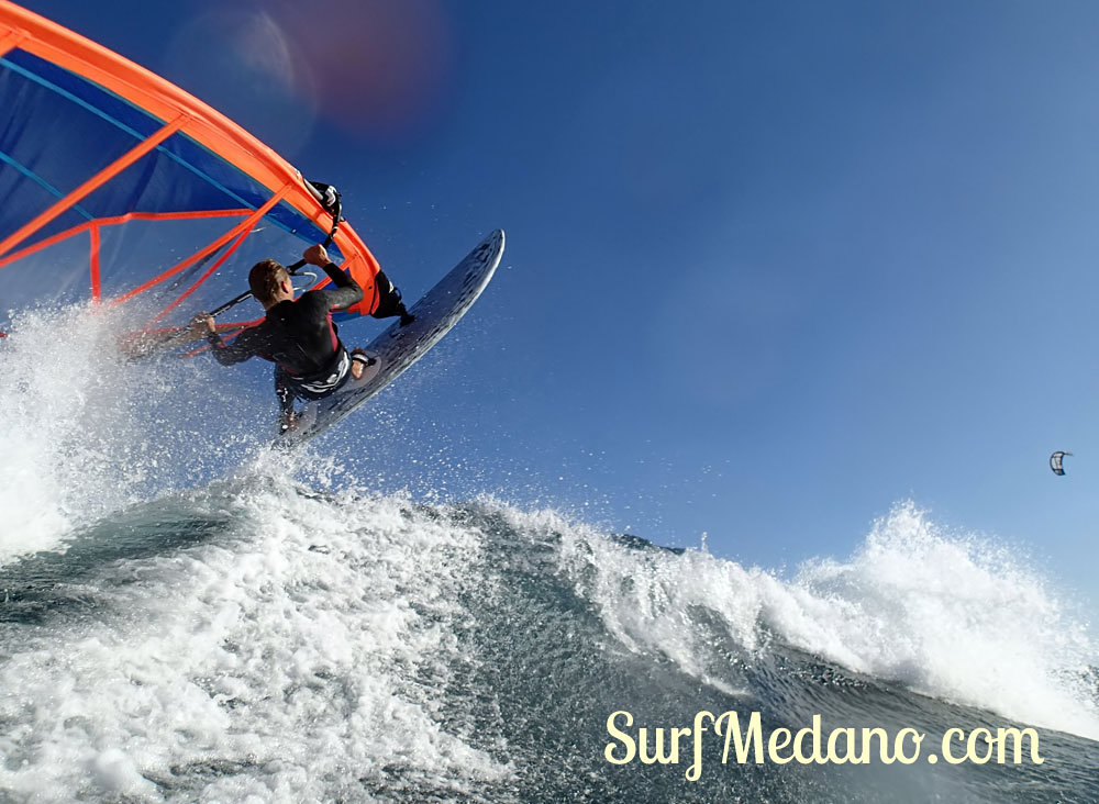 Wave riding at Harbour Wall aka Muelle in El Medano Tenerife