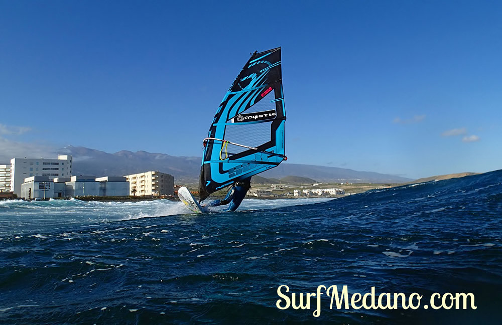 Wave riding at Harbour Wall aka Muelle in El Medano Tenerife