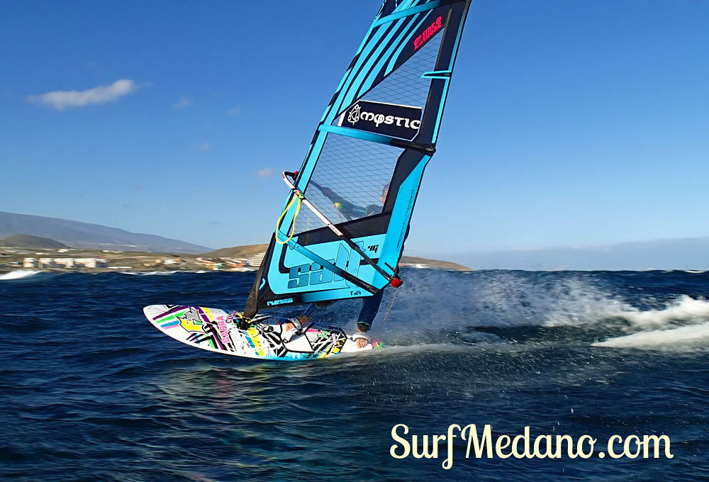 Wave riding at Harbour Wall aka Muelle in El Medano Tenerife