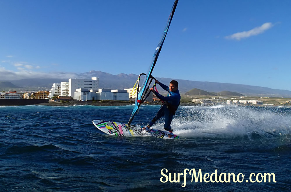 Wave riding at Harbour Wall aka Muelle in El Medano Tenerife