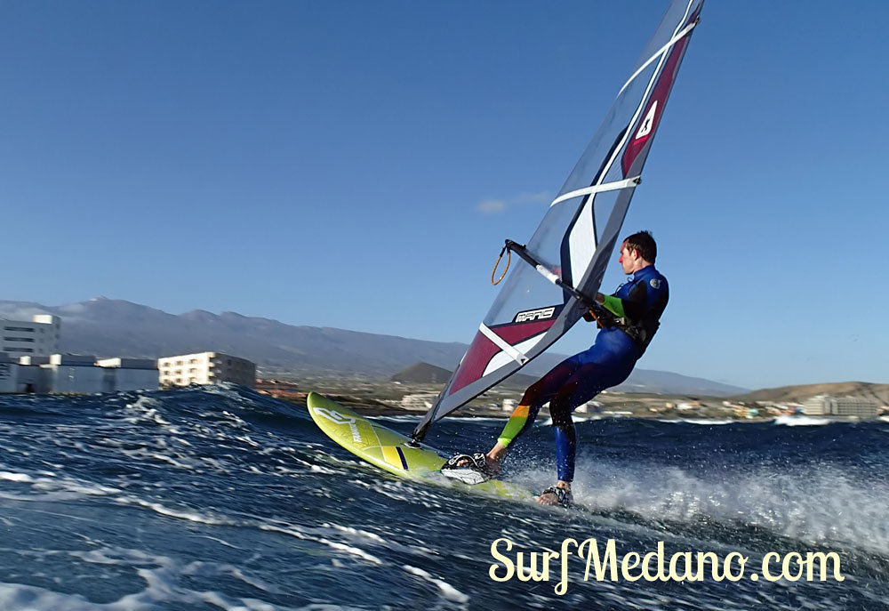 Wave riding at Harbour Wall aka Muelle in El Medano Tenerife