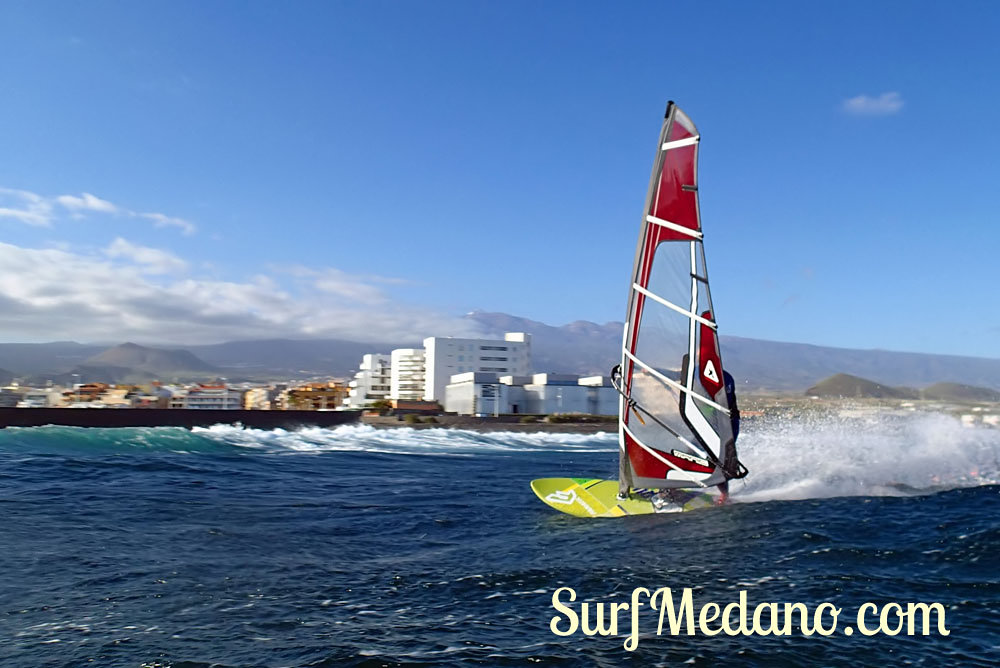 Wave riding at Harbour Wall aka Muelle in El Medano Tenerife