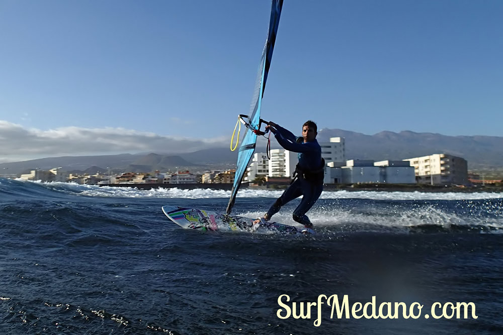 Wave riding at Harbour Wall aka Muelle in El Medano Tenerife