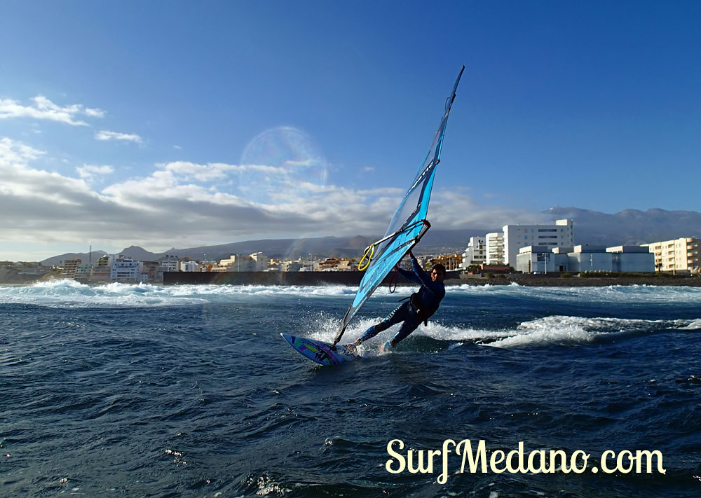 Wave riding at Harbour Wall aka Muelle in El Medano Tenerife