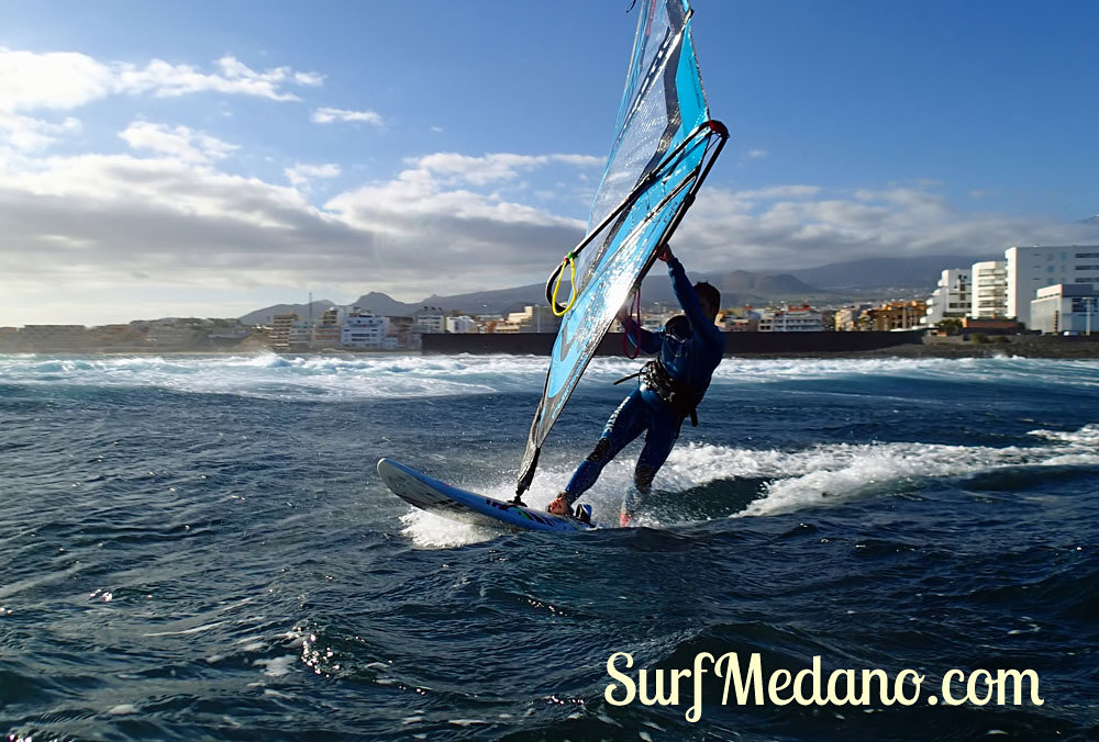 Wave riding at Harbour Wall aka Muelle in El Medano Tenerife