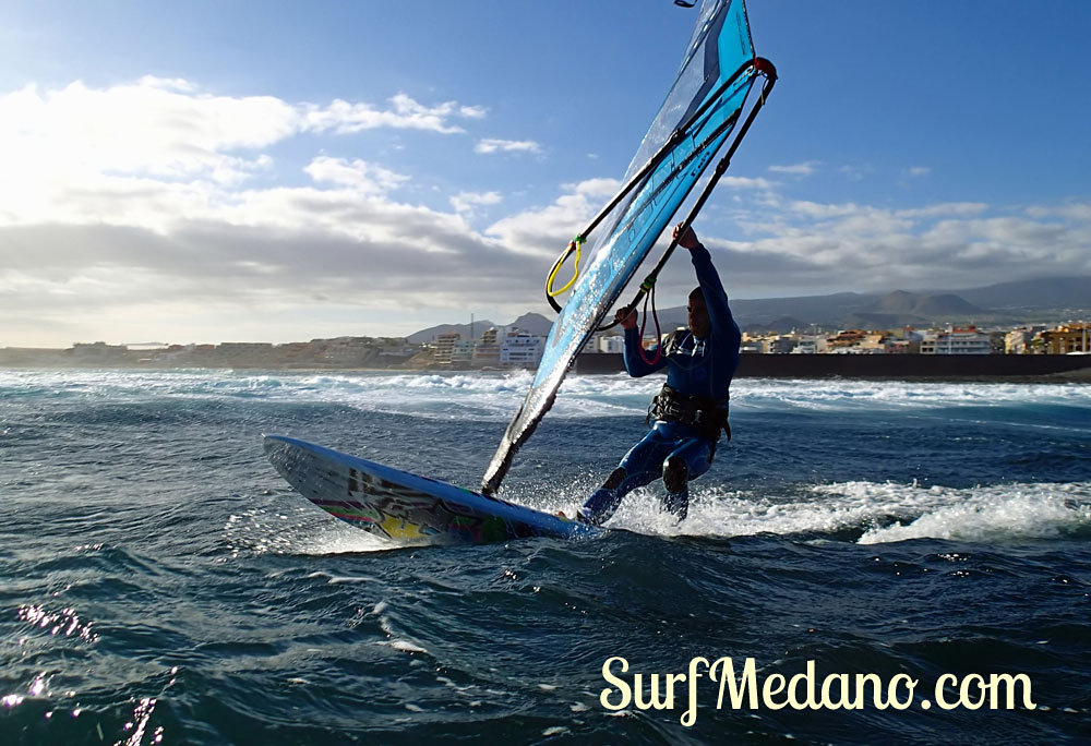 Wave riding at Harbour Wall aka Muelle in El Medano Tenerife