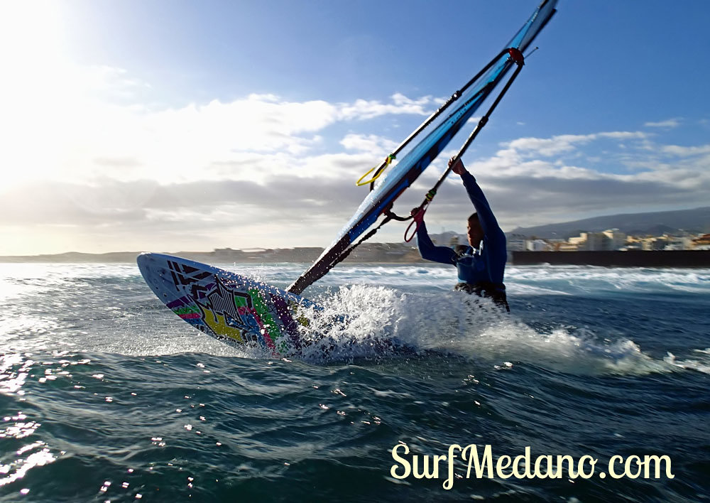 Wave riding at Harbour Wall aka Muelle in El Medano Tenerife