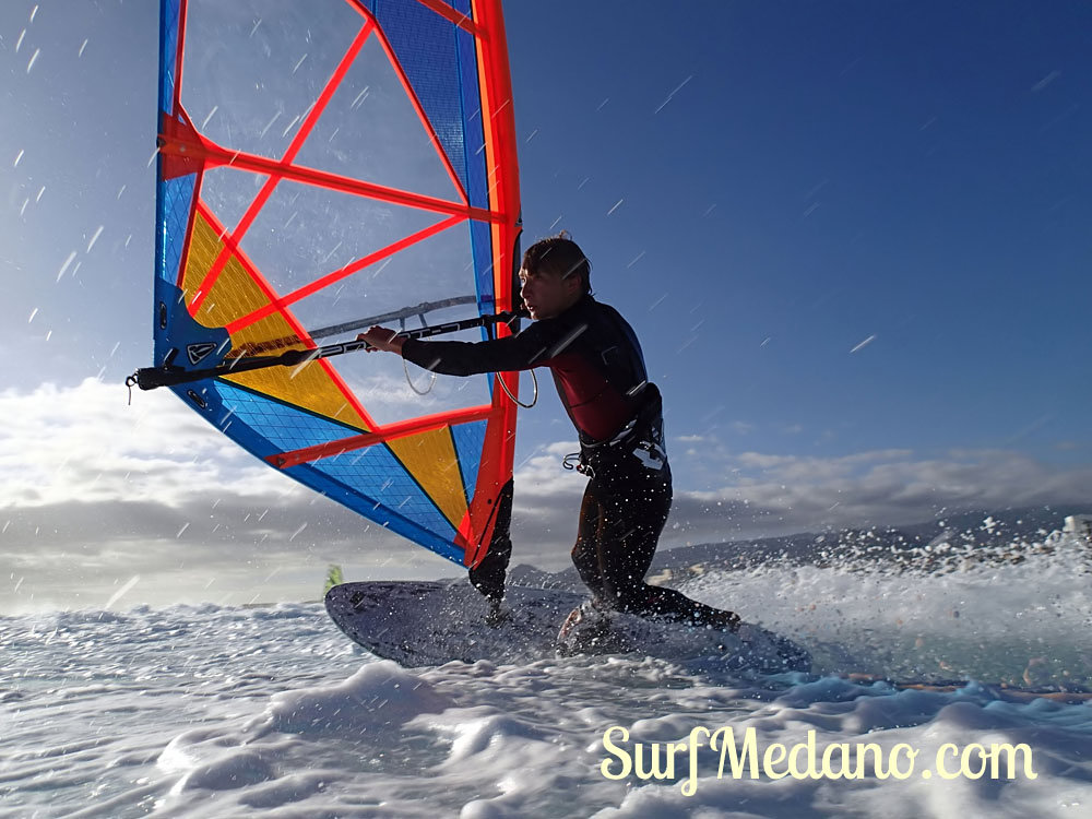 Wave riding at Harbour Wall aka Muelle in El Medano Tenerife