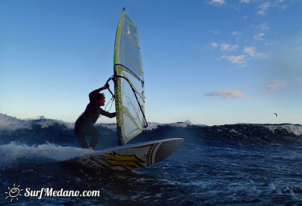 Sunset windsurfing at Harbour Wall in El Medano