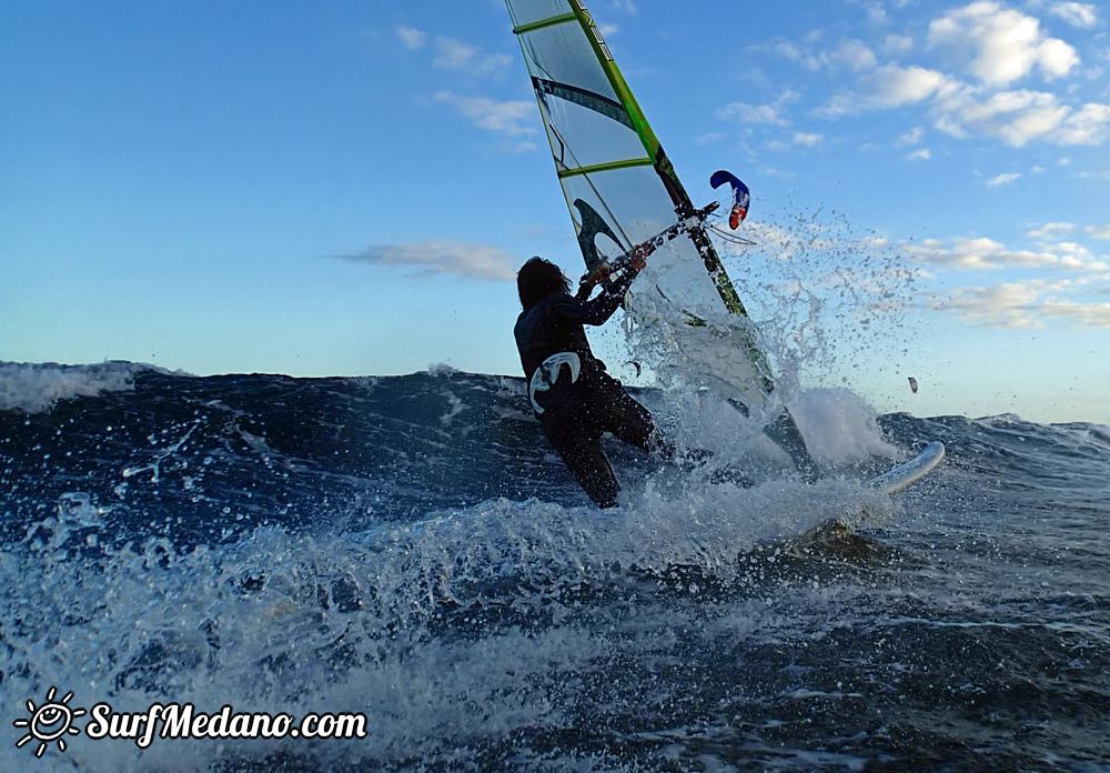 Sunset windsurfing at Harbour Wall in El Medano