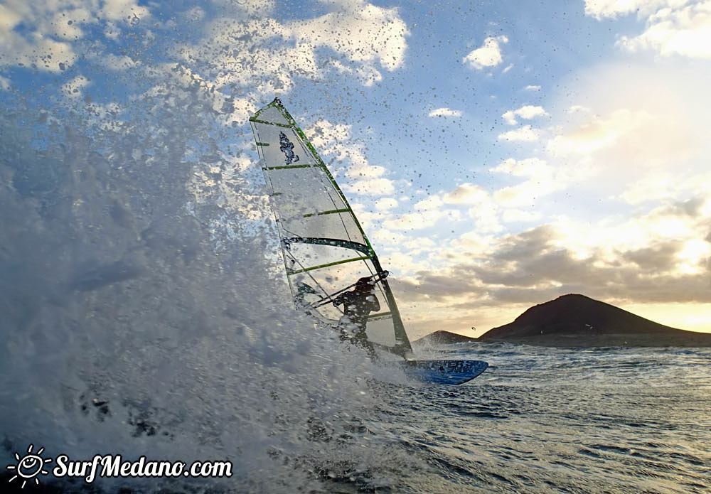 Sunset windsurfing at Harbour Wall in El Medano