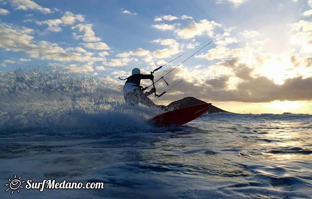 Sunset windsurfing at Harbour Wall in El Medano